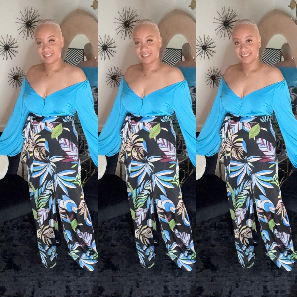 Vibrant Blue and Multicolor Floral Women's Jumpsuit